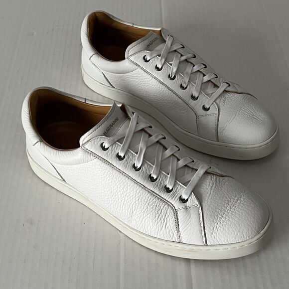 Magnanni Leve Mens Size 11 White Leather Sneakers Low Top Lace Up Casual Shoes - Picture 1 of 15